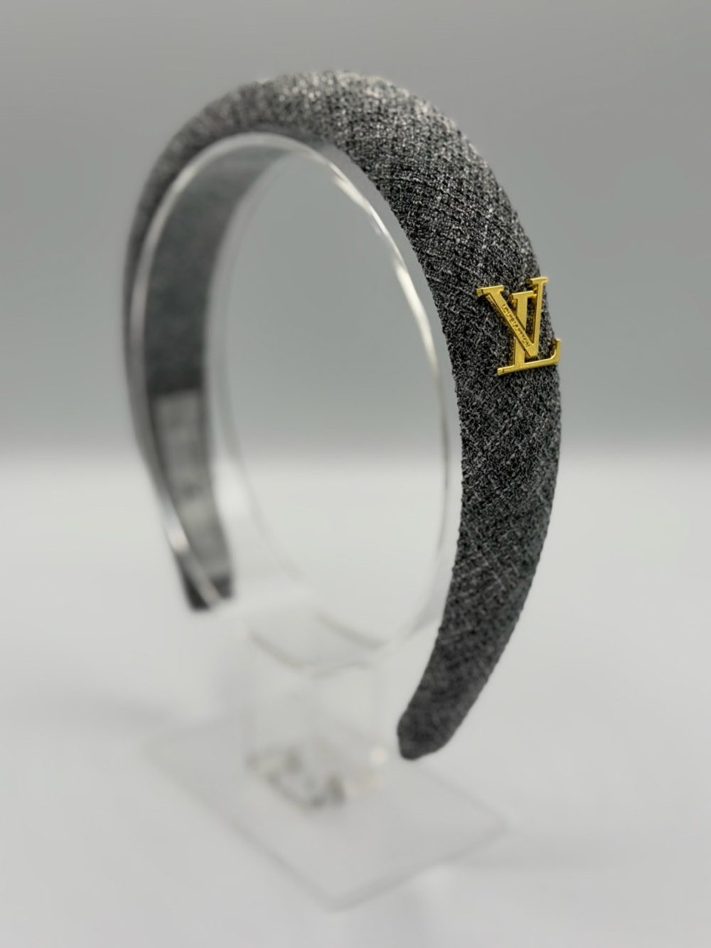 Charcoal Gray Padded Headband with Gold Logo